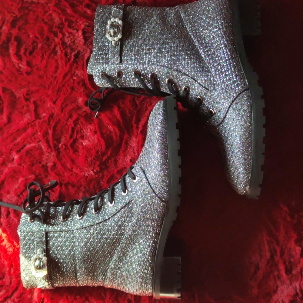 Stuart weitzman silver iridescent combat boots